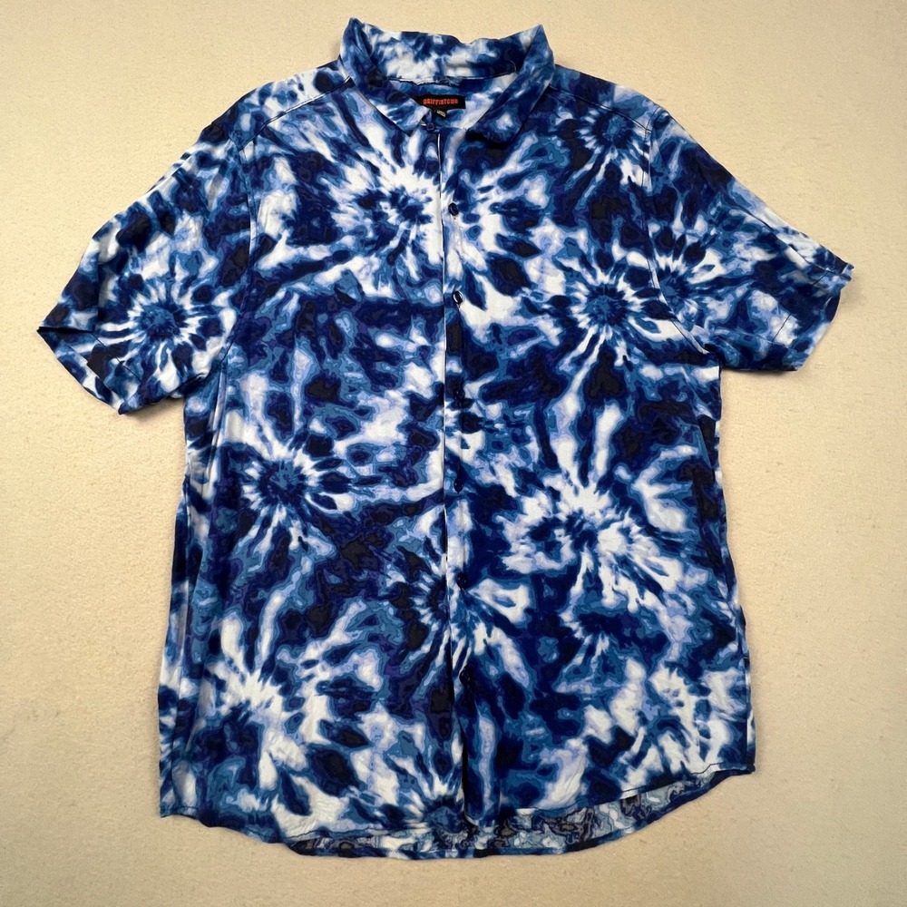 Griffintown Button Up Shirt Mens M Blue Tie Dye Rayon Short Sleeve Summer